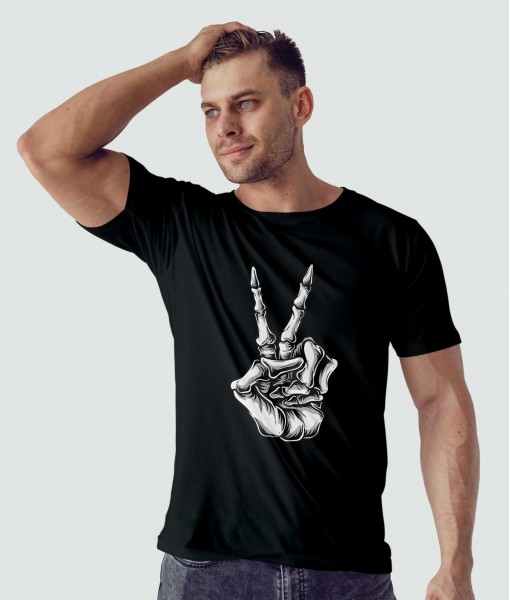 Мъжка тениска с щампа Готика Victory sign skull hand